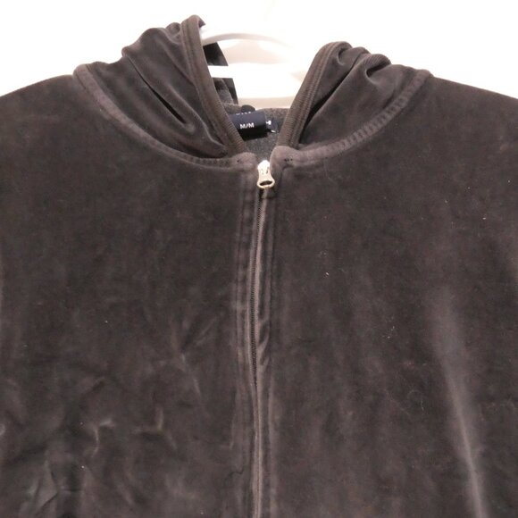 Y2K - GAP - Stretch | medium | Black Zip-Up Velour Hooded Jacket | Pockets - Picture 5 of 16